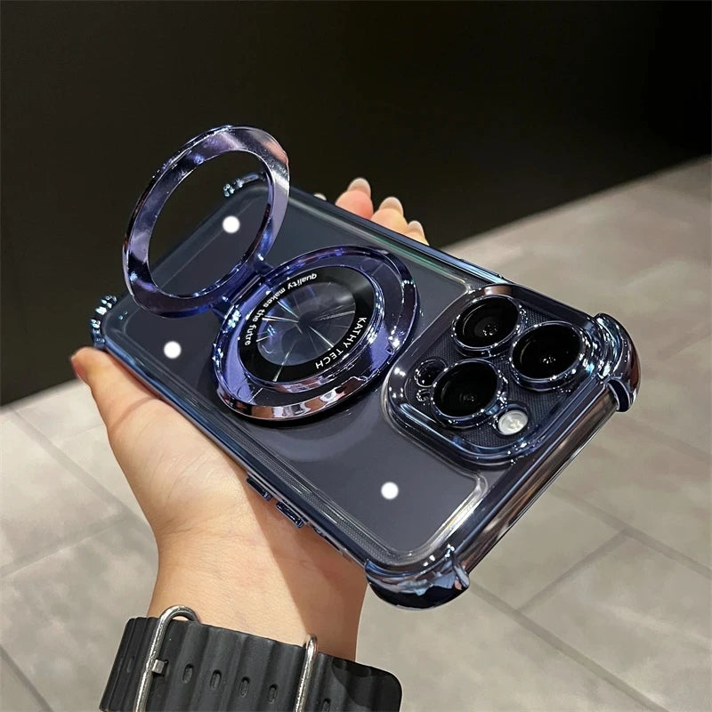 Premium Wireless Charging Case with Ring Bracket, Transparent Case with Magnetic Bumper Cover