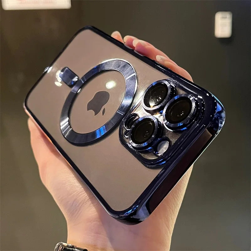 Luxury Plating iPhone Case, Magsafe Wireless Charge Case For iPhone 16 15 14 Plus 13 12 11, Clear Soft Magnetic Cover