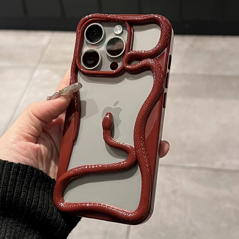 Luxury Plating 3D Snake Phone Case For iPhone, Fashion Creativity, Shockproof Cover, Unique Design
