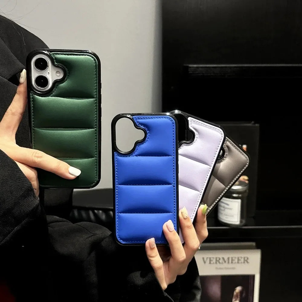 High Quality Puffer Phone Case for iPhone, Solid Color, Shockproof Protection, Soft Cover