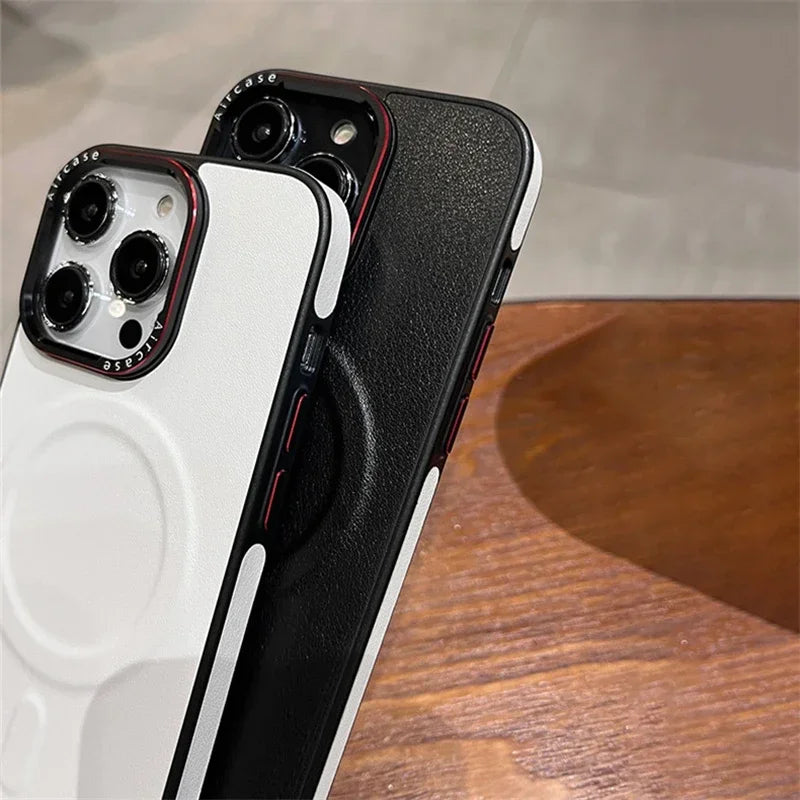 Luxury Matte Leather, Magnetic and Wireless Charging for MagSafe, Shockproof Bumper Cover