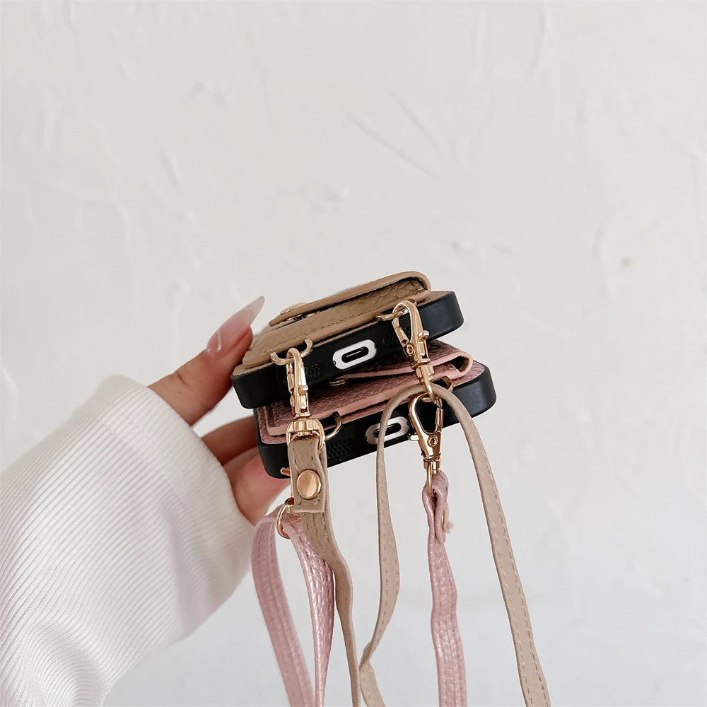 High Quality Crossbody Leather Phone Case For iPhone with Wallet Card Holder Cover, All Around Protection Case.