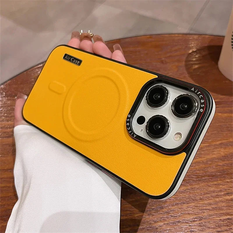 Luxury Matte Leather, Magnetic and Wireless Charging for MagSafe, Shockproof Bumper Cover