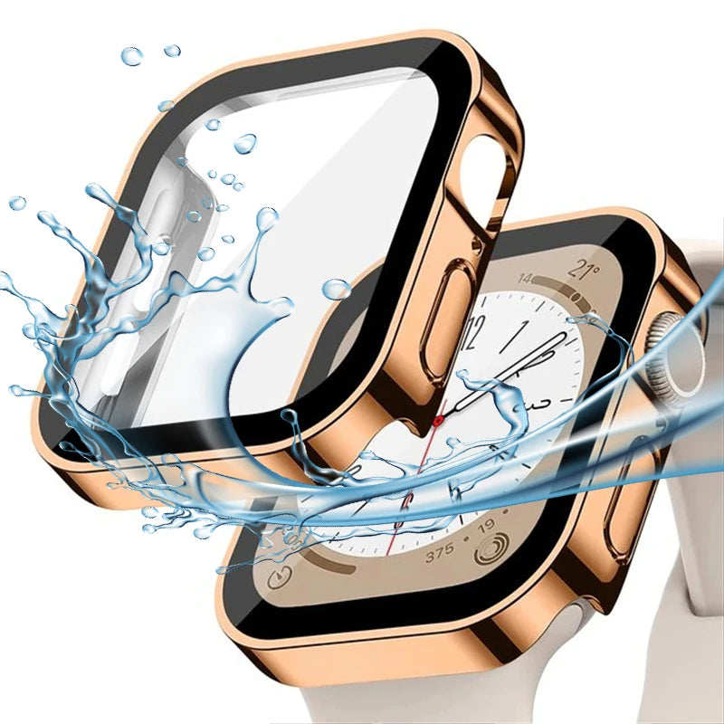 High Quality Glass and Case for Apple Watch 45mm 41mm 44mm 40mm, All Around Screen Protector, Waterproof Material, Series 4 5 SE 6 7 8.