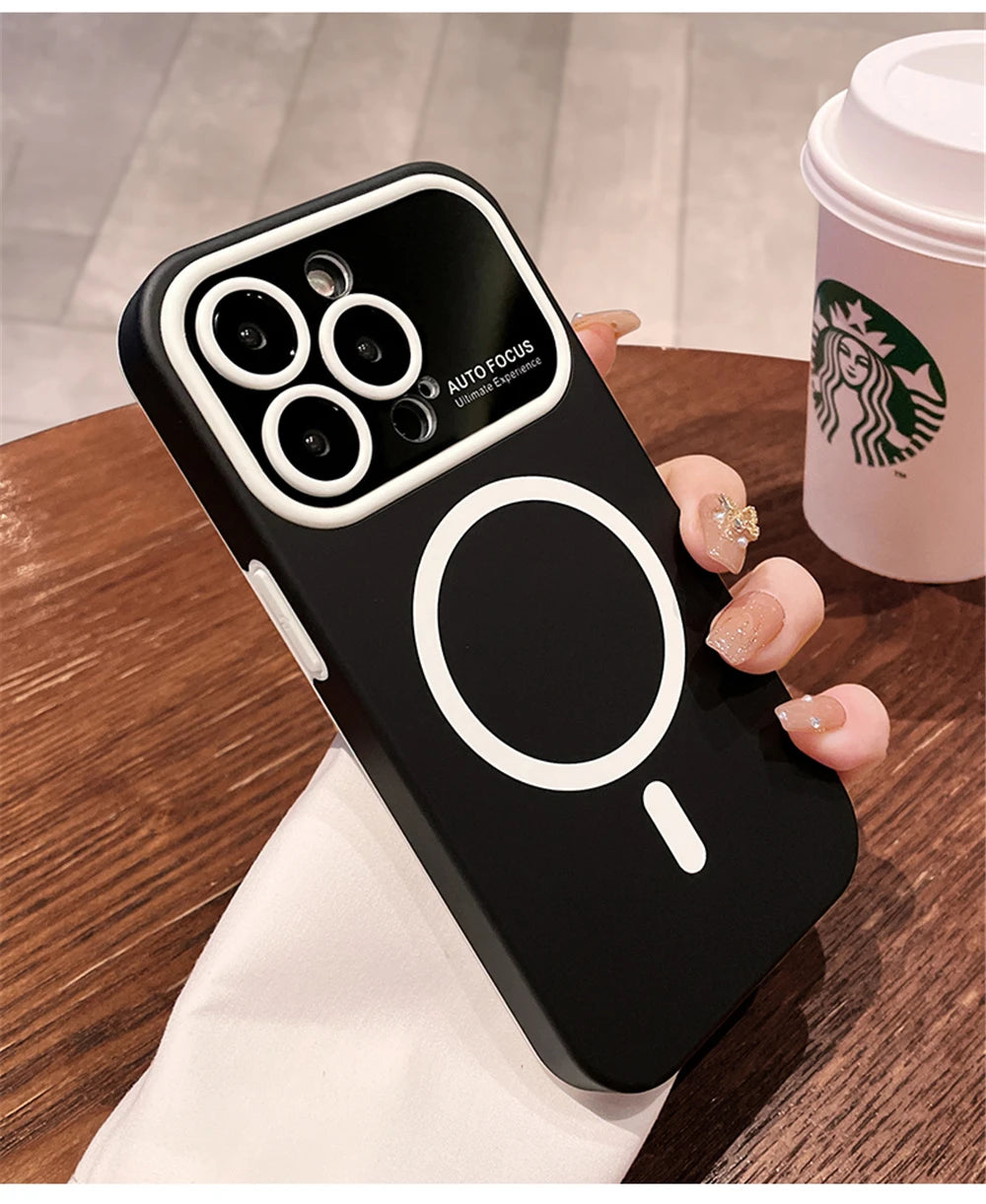 Luxury Silicone Case for iPhone, With Camera Lens Cover, Magsafe and Magnetic Charging