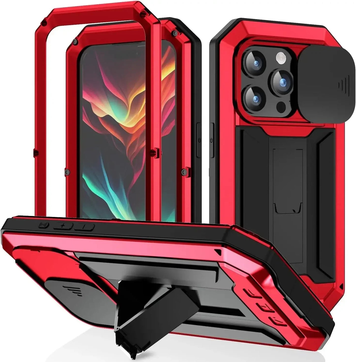 Heavy Duty Rugged Metal Case for iPhone, Case for iPhone 16 13 15 14 Pro Max, Screw Military Shockproof Cover with Screen Ca