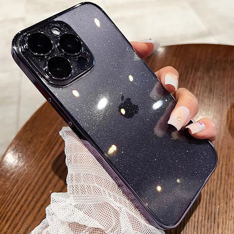 Luxury Clear Electroplated Glitter Cases For iPhone, Transparent Case, Shock-proof Protection