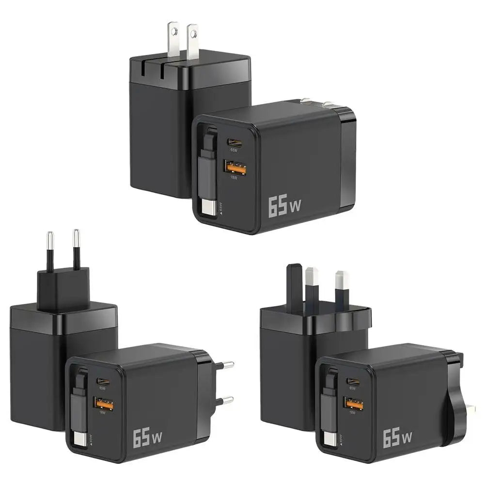 Premium Phone Charger Adapter, Retractable Cable, Fast Charging for iPhone, 65W Power