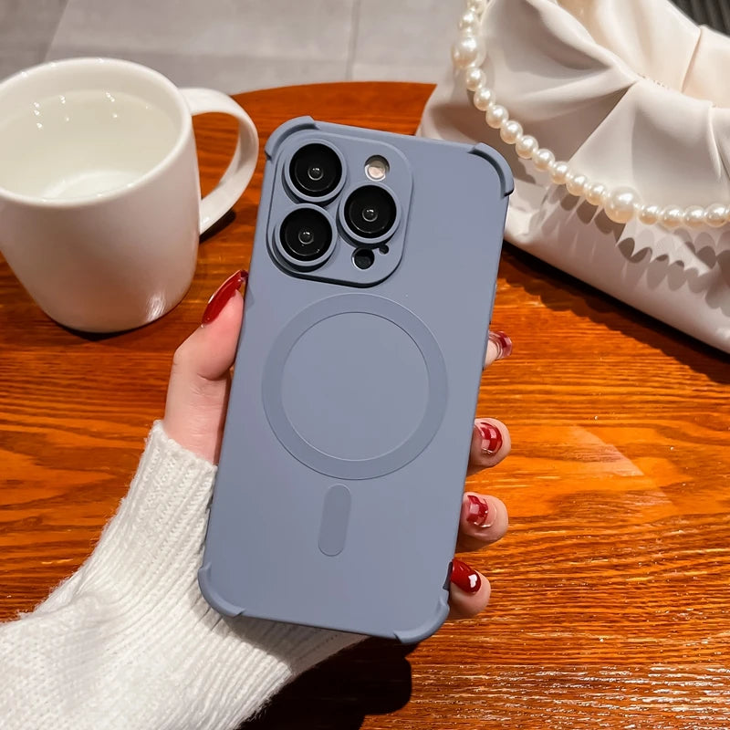 Luxury iPhone Case with Magsafe and Wireless Charging, Soft Camera Lens Protection, Shockproof and Anti-fingerprint Cover