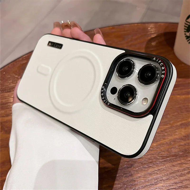 Luxury Matte Leather, Magnetic and Wireless Charging for MagSafe, Shockproof Bumper Cover