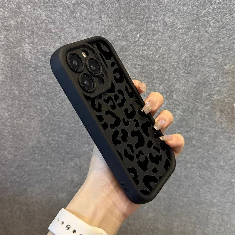Black Leopard Print Silicone Case For iPhone