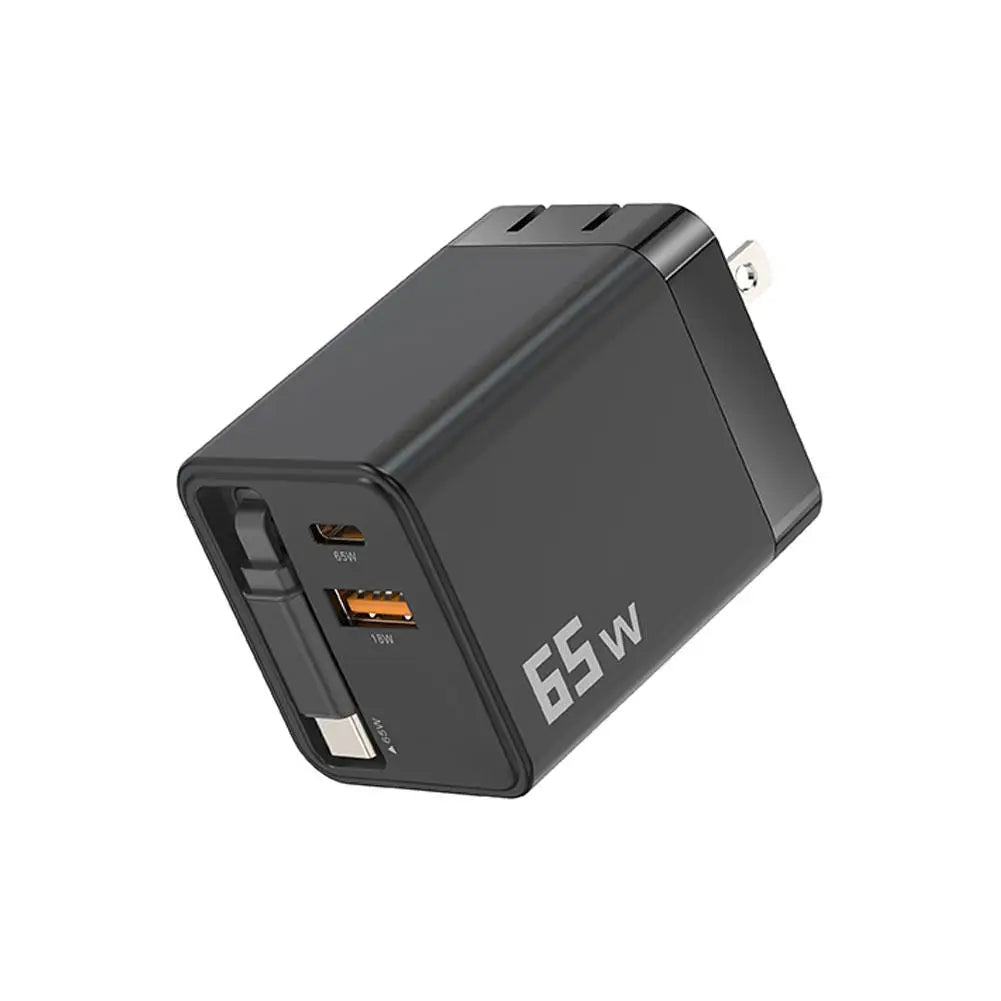 Premium Phone Charger Adapter, Retractable Cable, Fast Charging for iPhone, 65W Power