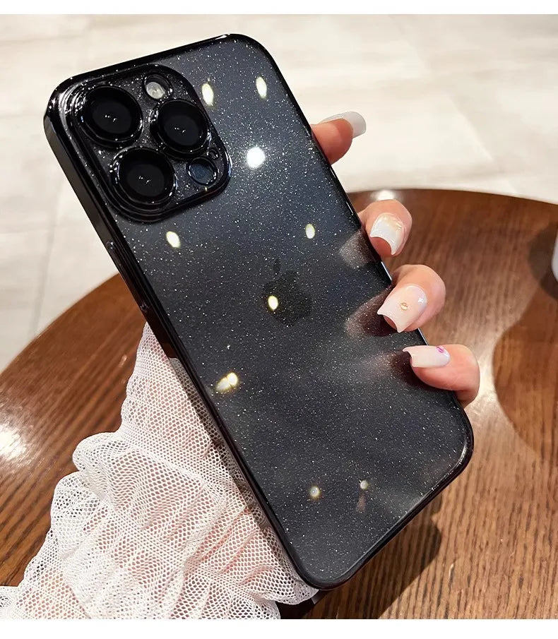 Luxury Clear Electroplated Glitter Cases For iPhone, Transparent Case, Shock-proof Protection