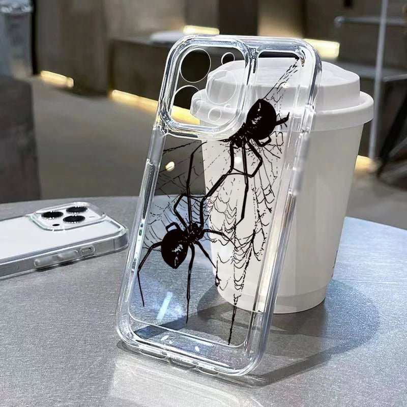 High Quality Silicone Phone Case, Clear Spider Pattern Design, Camera Lens Protection Phone Case, Shock-proof Resistant