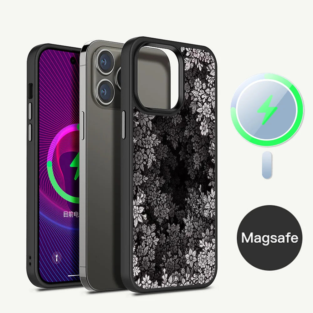 Unique Flower Design Phone Case for iPhone, Mag Safe Magnetic Wireless Charge Case For iPhone