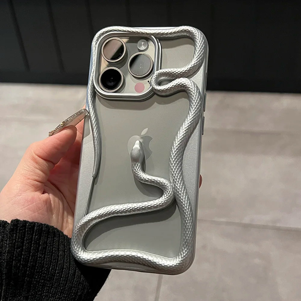Luxury Plating 3D Snake Phone Case For iPhone, Fashion Creativity, Shockproof Cover, Unique Design