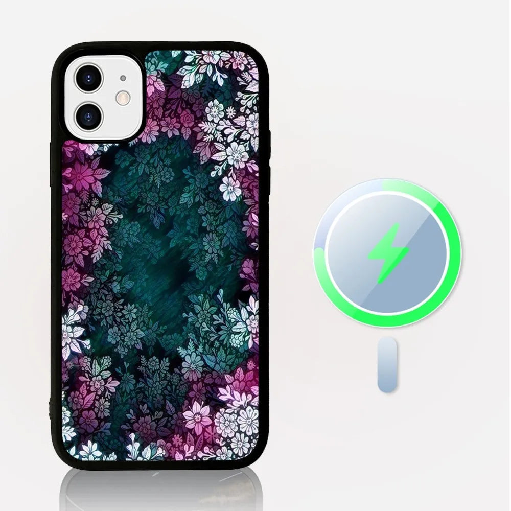 Unique Flower Design Phone Case for iPhone, Mag Safe Magnetic Wireless Charge Case For iPhone