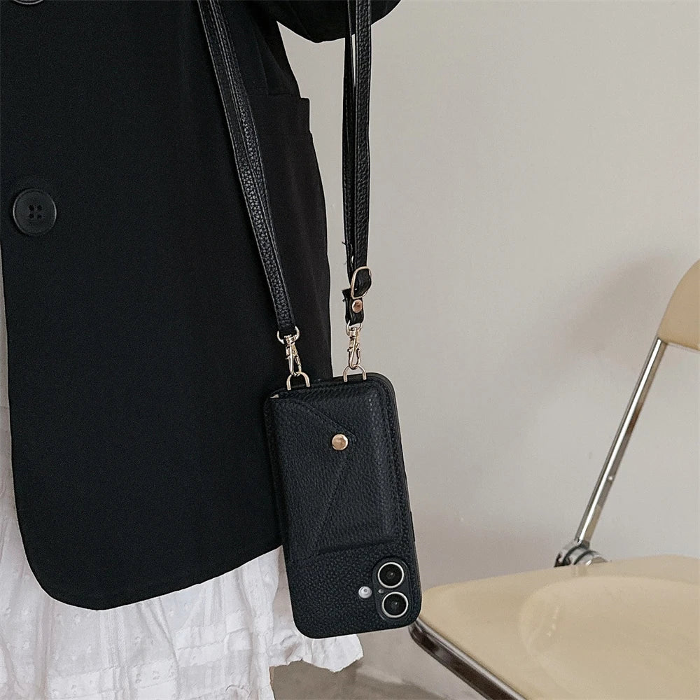 High Quality Crossbody Leather Phone Case For iPhone with Wallet Card Holder Cover, All Around Protection Case.