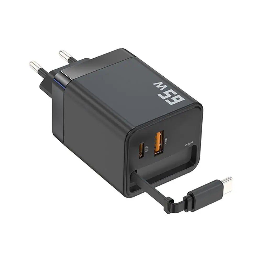 Premium Phone Charger Adapter, Retractable Cable, Fast Charging for iPhone, 65W Power
