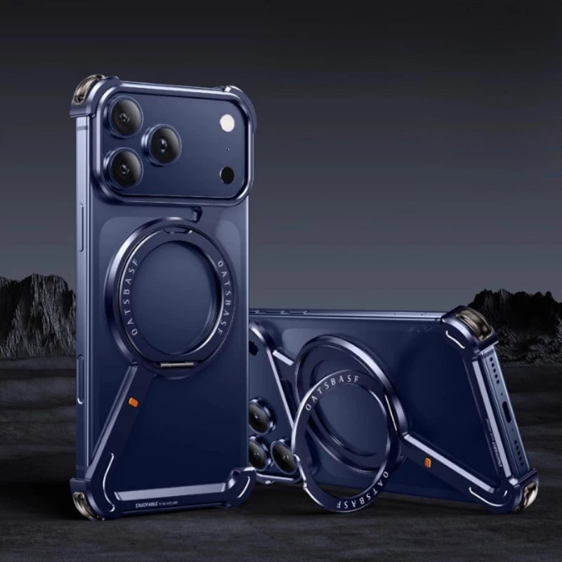 MagSafe iPhone 17 Case with 360° Rotating Metal Stand, Frameless Edges And Shockproof