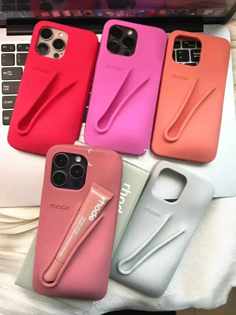 High Quality Soft Silicone Phone Case with Portable Lipstick Holder, Unique Design and Color, High Quality Cover and Premium Material