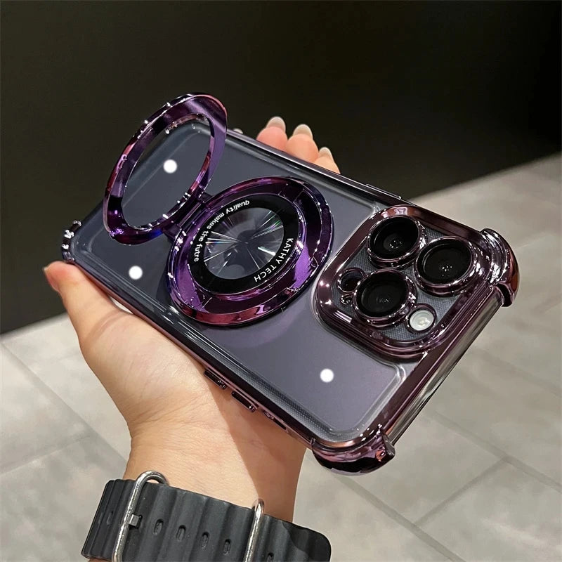 Premium Wireless Charging Case with Ring Bracket, Transparent Case with Magnetic Bumper Cover