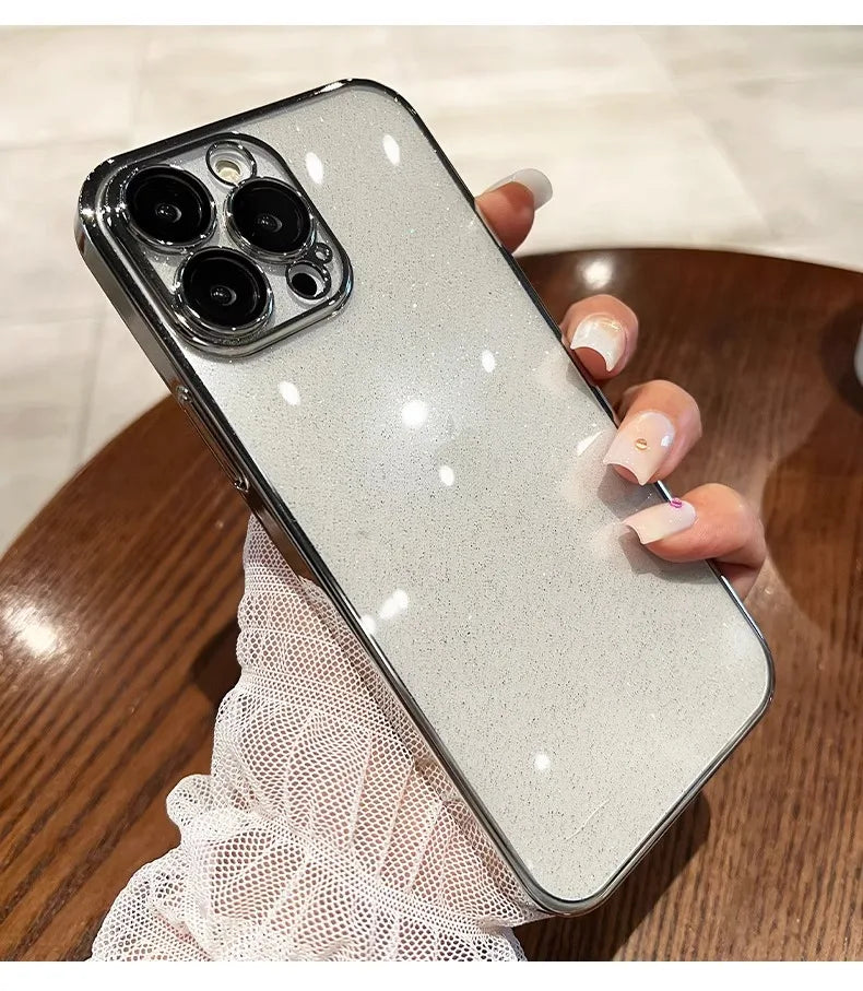Luxury Clear Electroplated Glitter Cases For iPhone, Transparent Case, Shock-proof Protection