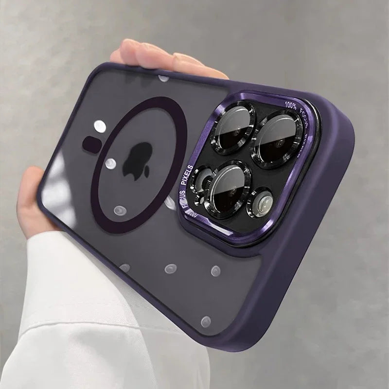 Luxury Silicone Phone Case, Magnetic and Wireless Charging, Camera Lens Bumper Protection Case For iPhone.