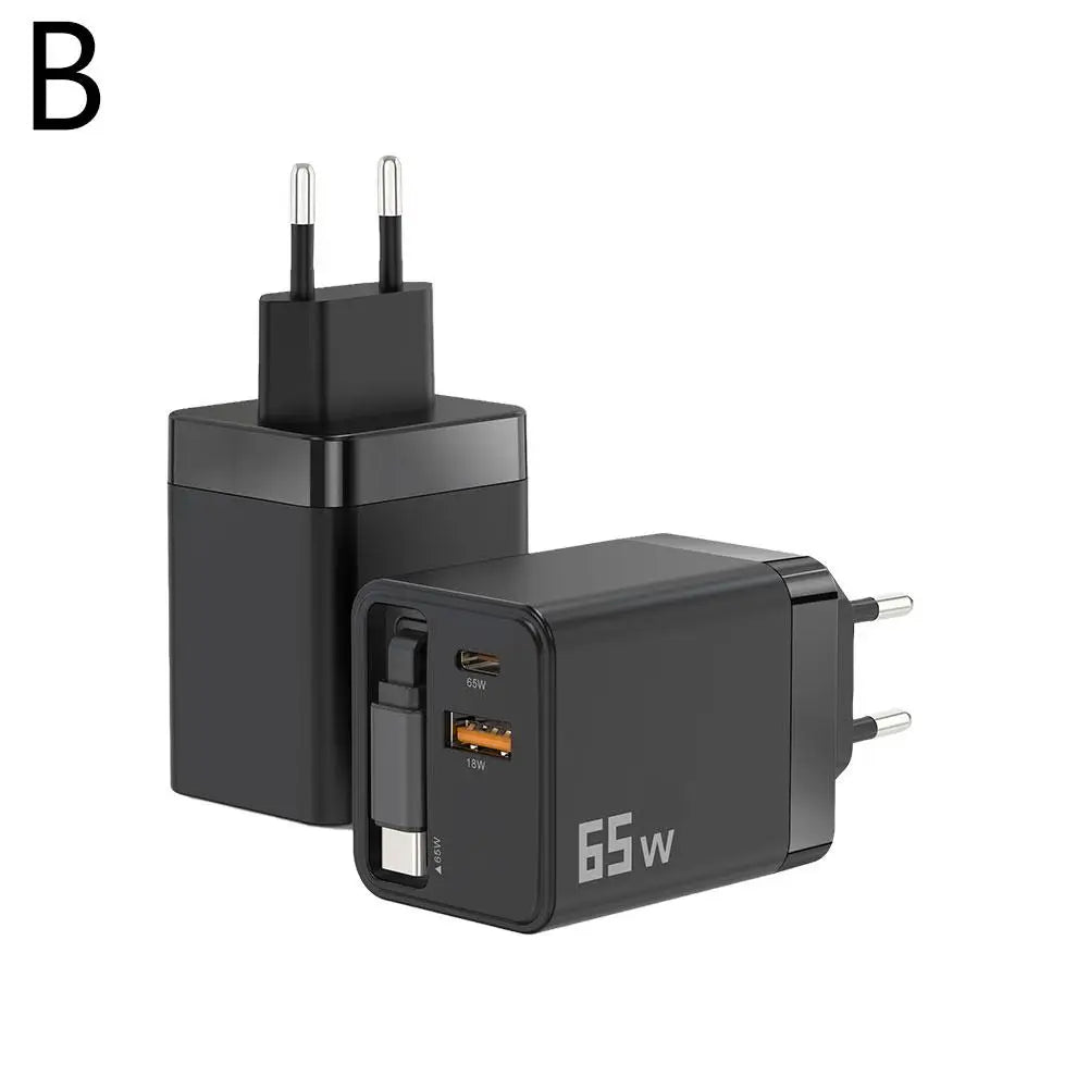 Premium Phone Charger Adapter, Retractable Cable, Fast Charging for iPhone, 65W Power