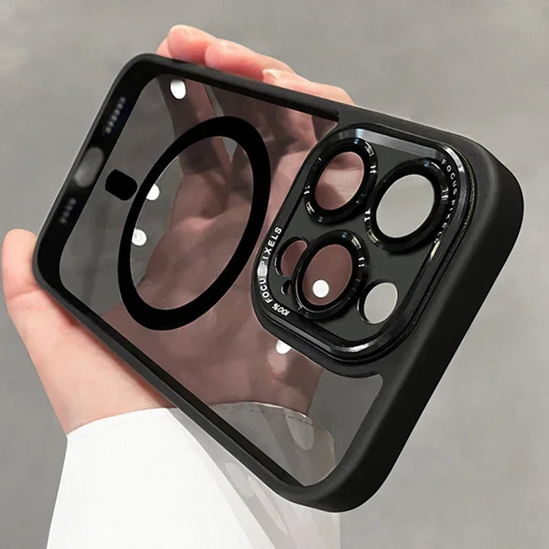 Luxury Silicone Phone Case, Magnetic and Wireless Charging, Camera Lens Bumper Protection Case For iPhone.
