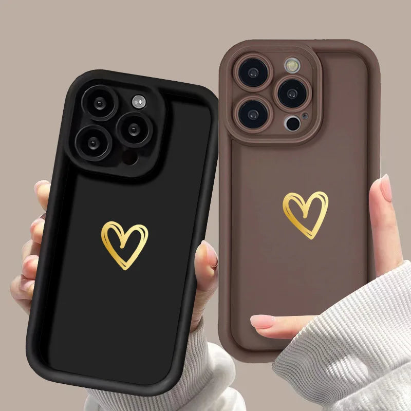 Luxury Love Heart Case For iPhone, High Quality Phone Case, Soft Silicone Phone Bumper with Heart Design, Shockproof Resistant.