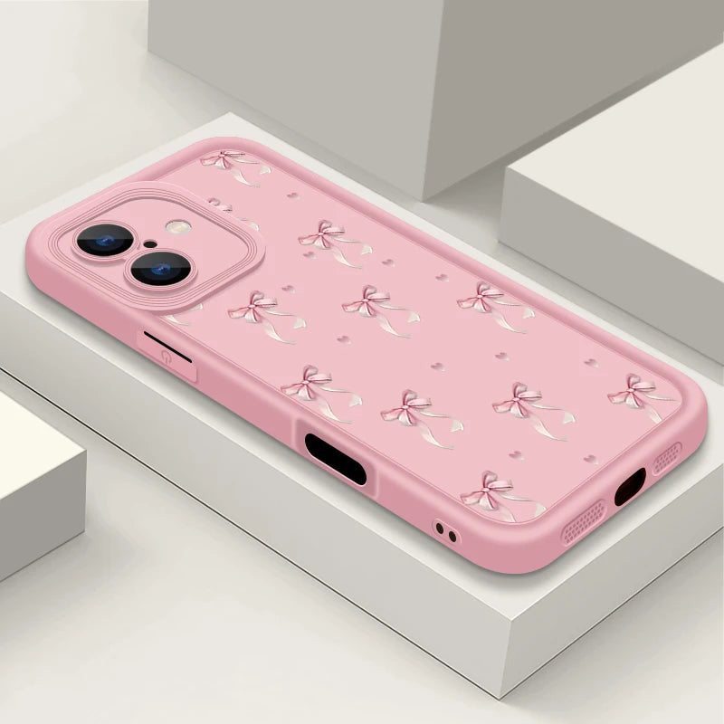 High Quality Shockproof Resistant iPhone Case, Pink Bow Printed Case For iPhone, Soft Silicone Material