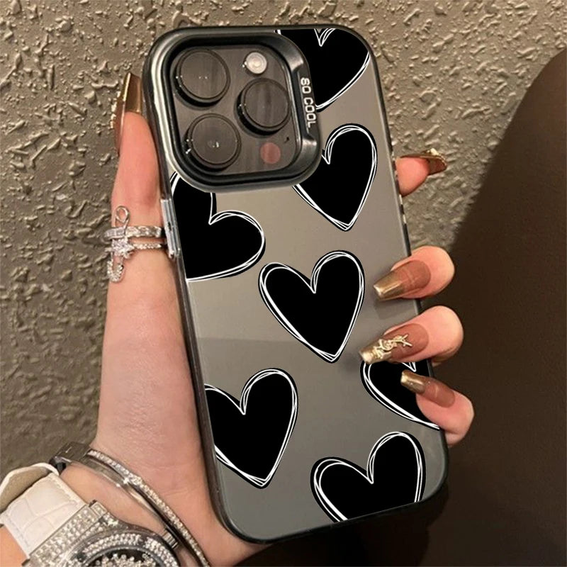 Luxury Love Heart Electroplate Silver Case For iPhone, Shockproof Back Cover, All Around Protection Phone Case
