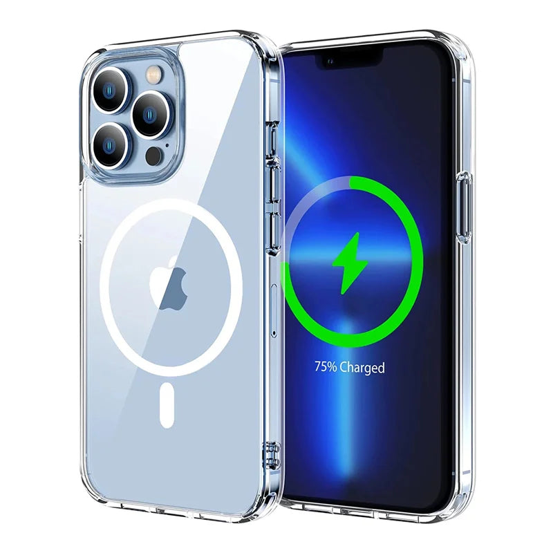 Premium Magnetic Clear iPhone Case with MagSafe Charging, High Quality Acrylic Silicone and Anti-Scratching Material