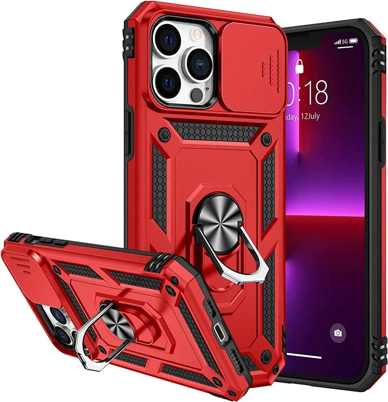 Military Grade Armor Case for iPhone, Magnetic Car Holder with Slide Camera Cover, All Around Protection Phone Case