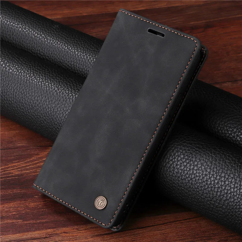 Premium Leather iPhone Case, Magnetic Leather, All Around Protection Phone Case with Card Stand, Shock-proof Resistant