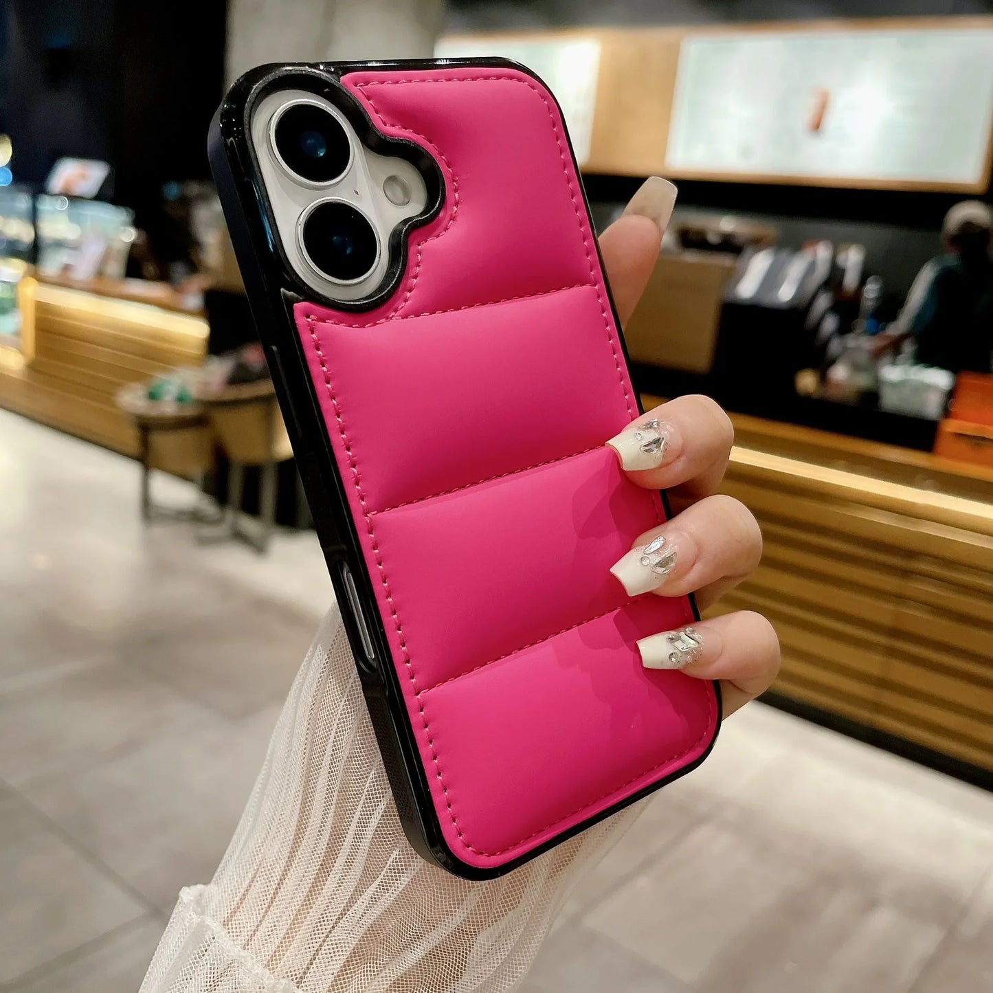 High Quality Puffer Phone Case for iPhone, Solid Color, Shockproof Protection, Soft Cover