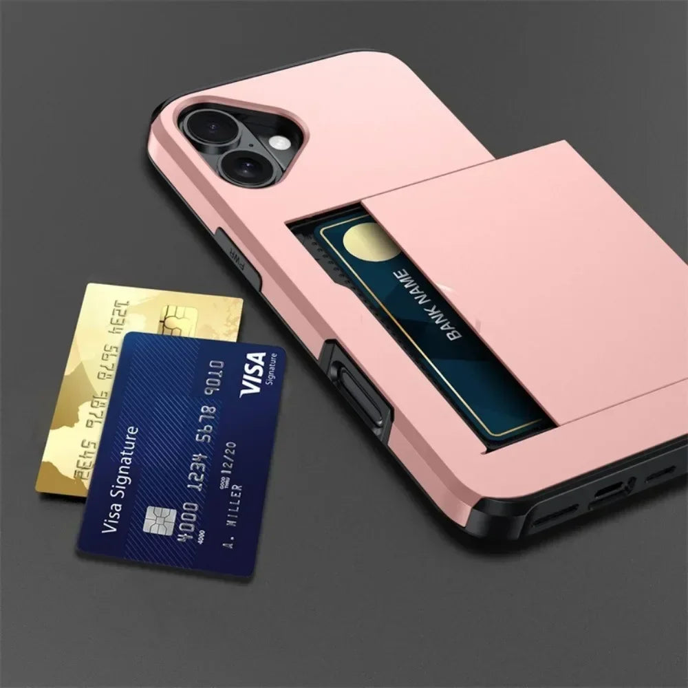 Premium iPhone Case Cover with Wallet Card Holder Slot, Shockproof Resistant Phone Case