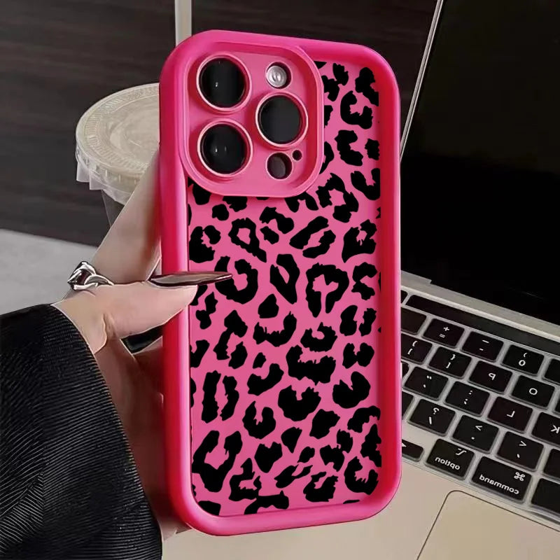 Black Leopard Print Silicone Case For iPhone