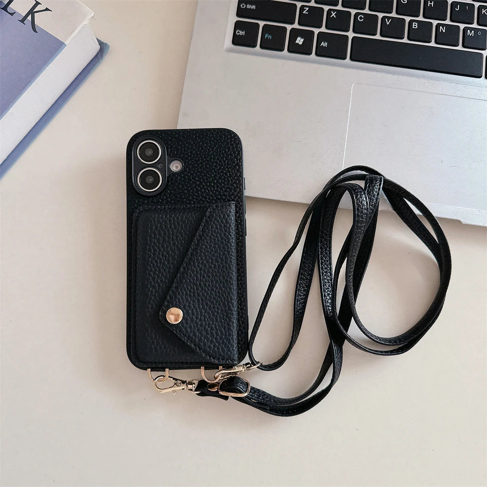 High Quality Crossbody Leather Phone Case For iPhone with Wallet Card Holder Cover, All Around Protection Case.