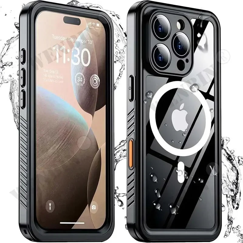 Premium Waterproof Case For iPhone 16 15 14 Pro Max Plus, Full Cover Protection with MagSafe Charging and Magnetic Metal