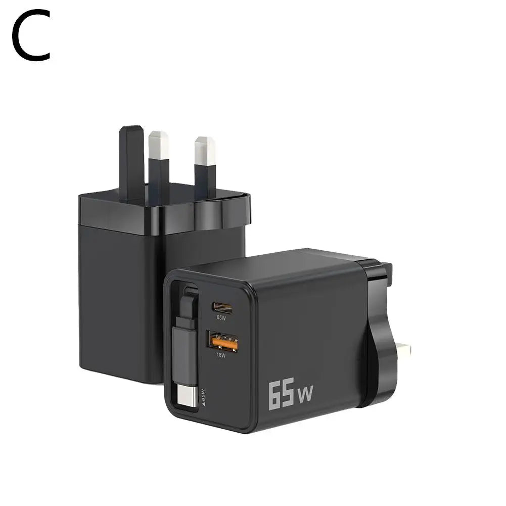 Premium Phone Charger Adapter, Retractable Cable, Fast Charging for iPhone, 65W Power
