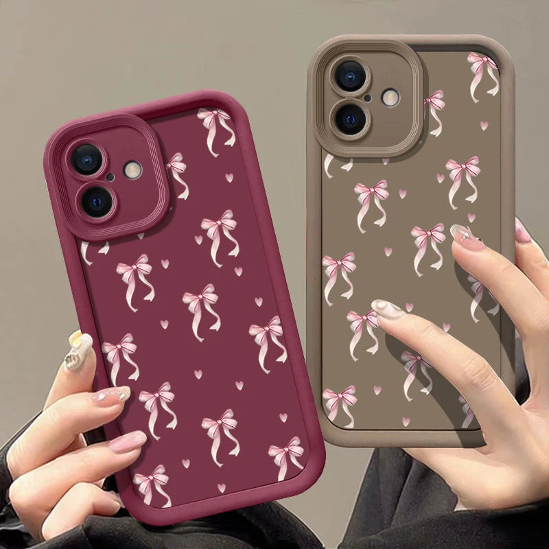 High Quality Shockproof Resistant iPhone Case, Pink Bow Printed Case For iPhone, Soft Silicone Material