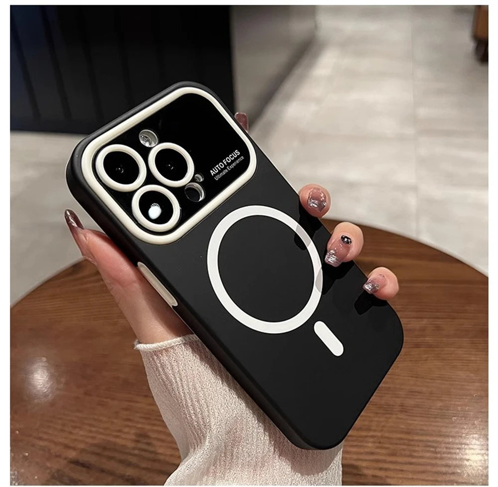 Luxury Silicone Case for iPhone, With Camera Lens Cover, Magsafe and Magnetic Charging