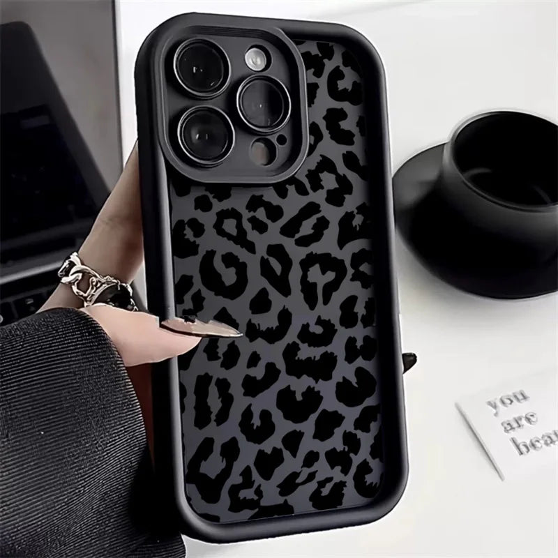 Black Leopard Print Silicone Case For iPhone