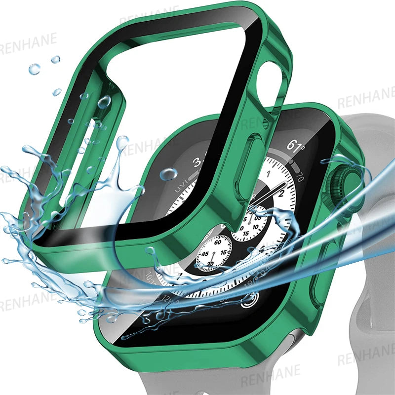 High Quality Glass and Case for Apple Watch 45mm 41mm 44mm 40mm, All Around Screen Protector, Waterproof Material, Series 4 5 SE 6 7 8.