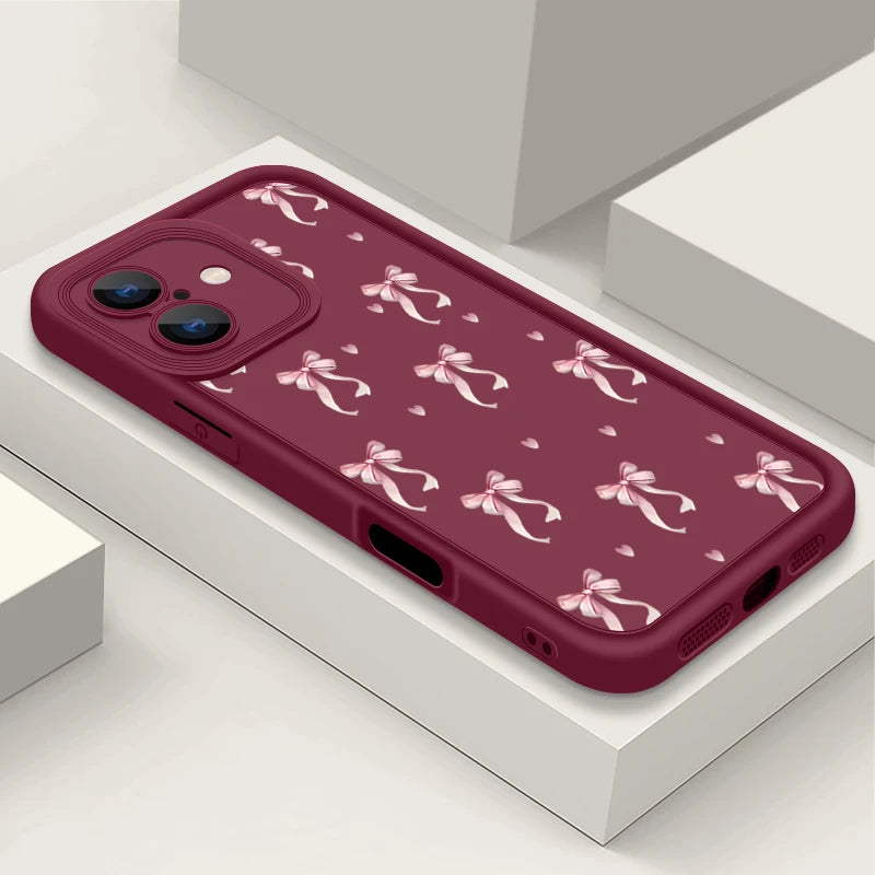 High Quality Shockproof Resistant iPhone Case, Pink Bow Printed Case For iPhone, Soft Silicone Material
