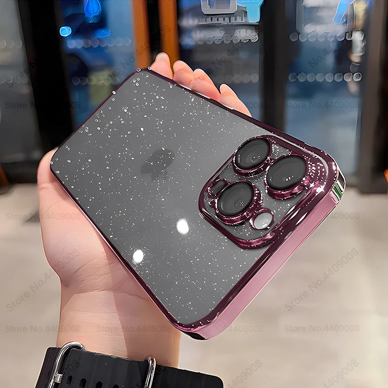 Luxury Clear Electroplated Glitter Cases For iPhone, Transparent Case, Shock-proof Protection