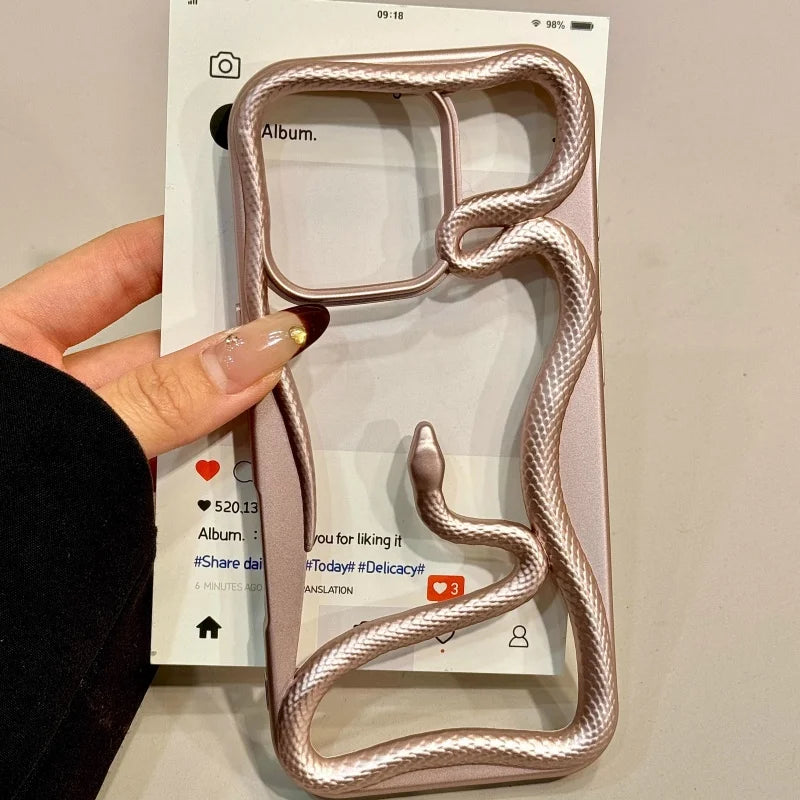 Luxury Plating 3D Snake Phone Case For iPhone, Fashion Creativity, Shockproof Cover, Unique Design