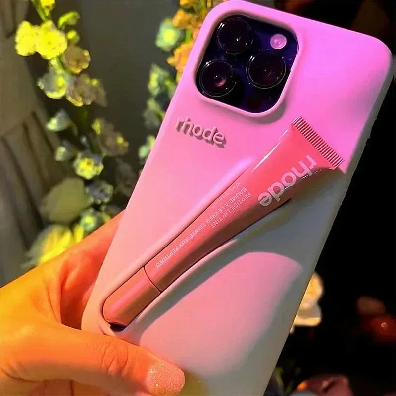 High Quality Soft Silicone Phone Case with Portable Lipstick Holder, Unique Design and Color, High Quality Cover and Premium Material